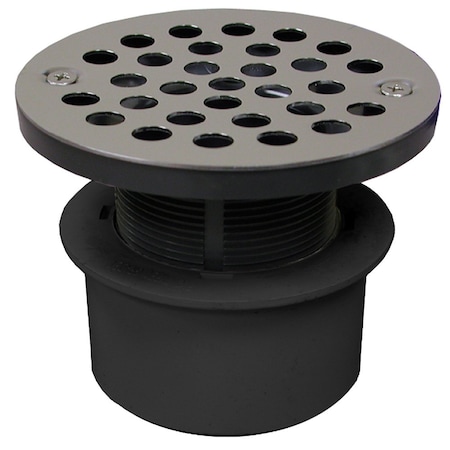 Jones Stephens 3in. PVC Inside Pipe Fit Drain Base with 2in. Plastic Spud and 4in. Stainless Steel Strainer D53150